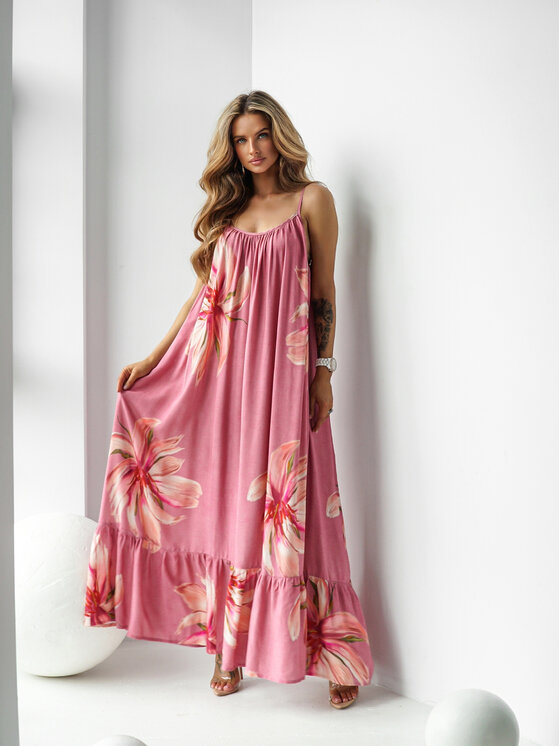 LilaLou LilaLou Sukienka letnia Gypsy Różowy Oversize