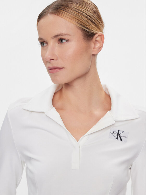 Calvin Klein Jeans Calvin Klein Jeans Blúzka Polo Collar Milano Regular Top J20J222556 Biela Regular Fit