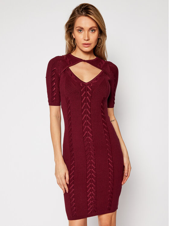 Guess Guess Úpletové šaty W0RK64 R2BF3 Bordová Slim Fit