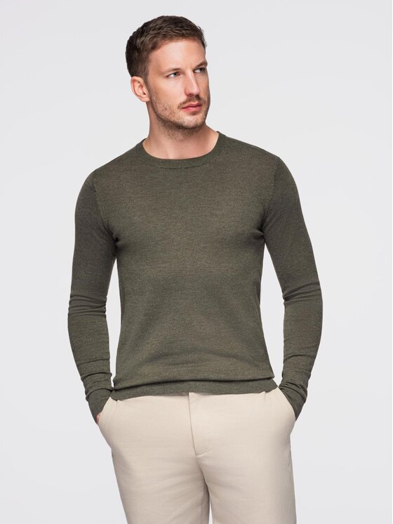 Ombre Ombre Sweter OM-SWBS-0106 Khaki Regular Fit