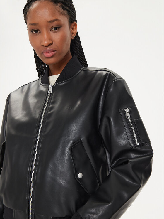 Calvin Klein Jeans Calvin Klein Jeans Bunda z imitace kůže J20J223546 Černá Regular Fit
