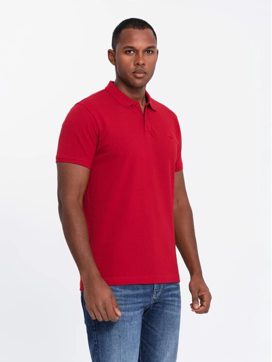 Ombre Ombre Komplet koszulek polo OM-POBS-0133 Czerwony Regular Fit
