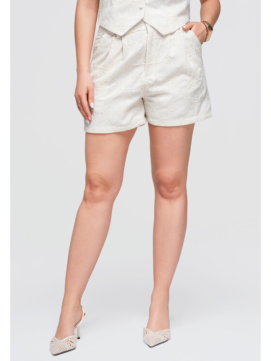 Ombre Ombre Szorty materiałowe OW-ST-E0019 Kremowy Relaxed Fit