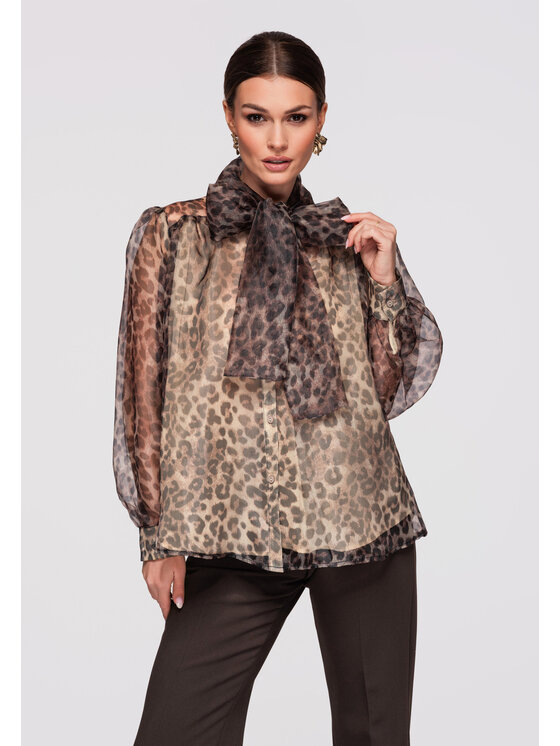 Ombre Ombre Koszula OW-SH-E0031 Beżowy Loose Fit
