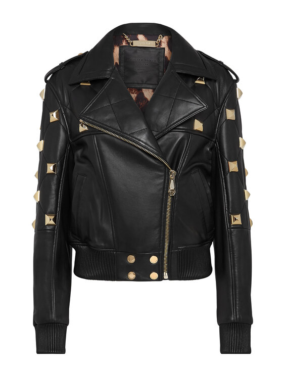 PHILIPP PLEIN PHILIPP PLEIN Kožená bunda 2219 Čierna Slim Fit