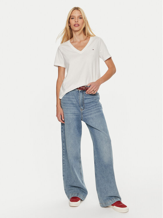 Tommy Hilfiger Tommy Hilfiger Majica WW0WW44177 Bela Regular Fit
