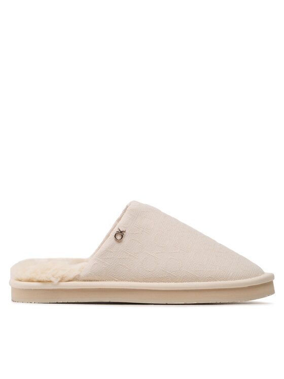 Calvin Klein Calvin Klein Kapcie Slipper Flatform Mule W/Hdw-Jq HW0HW01281 Beżowy