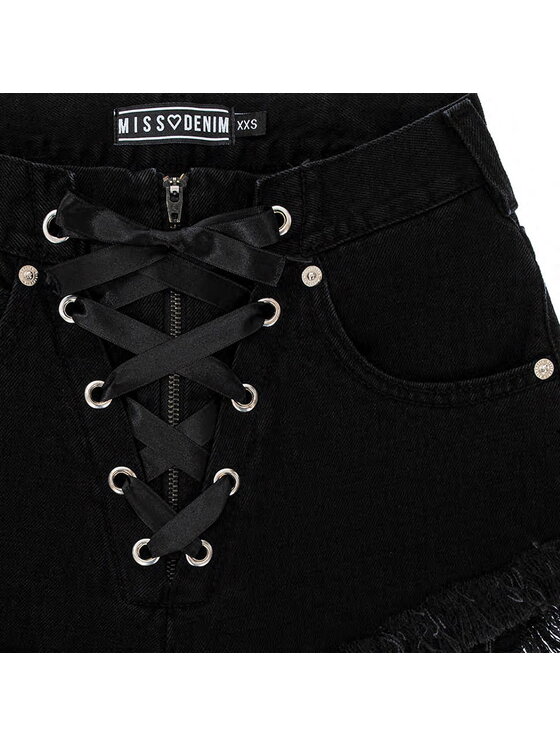 MissDenim MissDenim Szorty jeansowe High Waist Laced Czarny Regular Fit