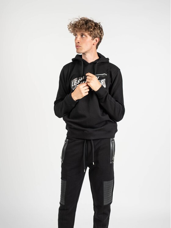 Les Hommes Les Hommes Mikina LLH451-758P | Hooded Sweater Černá Regular Fit