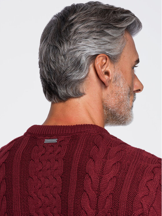 Ombre Ombre Sweter OM-SWSW-0191 Bordowy Regular Fit