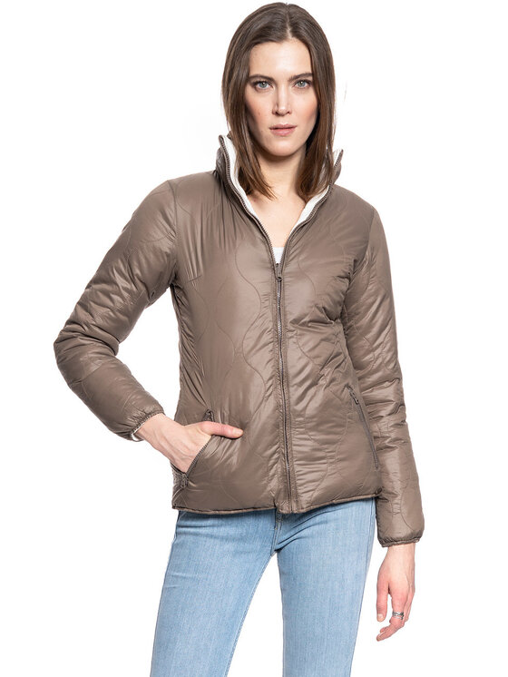 Wrangler Wrangler Kurtka damska ADELE REVERSIBLE JACKET Beżowy Slim Fit