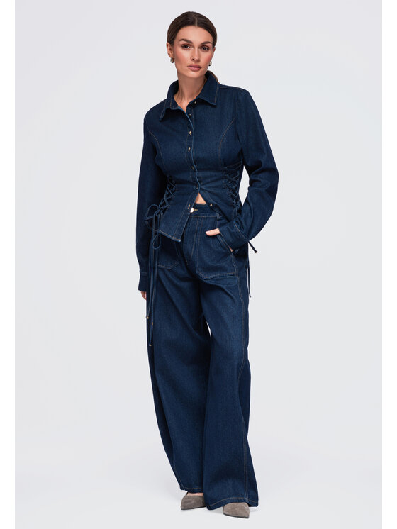 Ombre Ombre Spodnie materiałowe OW-PA-E0017 Granatowy Relaxed Fit