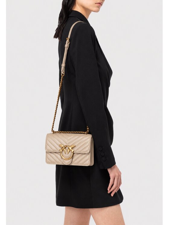 PINKO PINKO Kabelka Beige Calf Leather Bos Taurus Shoulder Bag Béžová