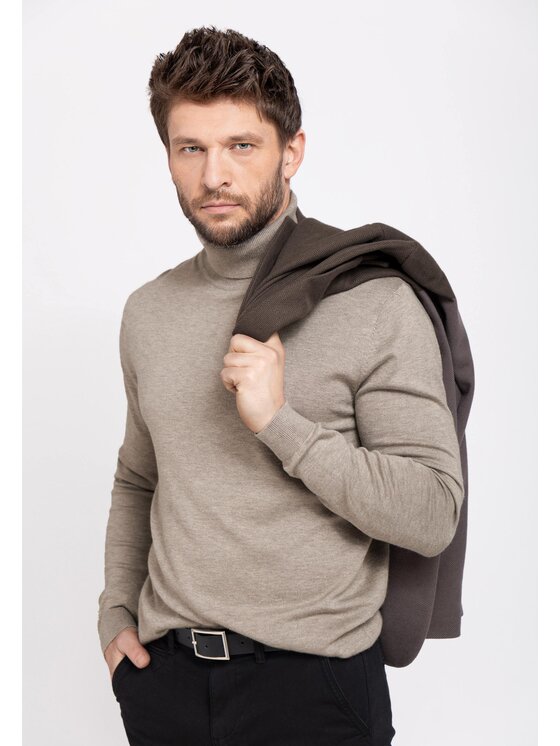 Volcano Volcano Sweter S-MAX Beżowy Regular Fit
