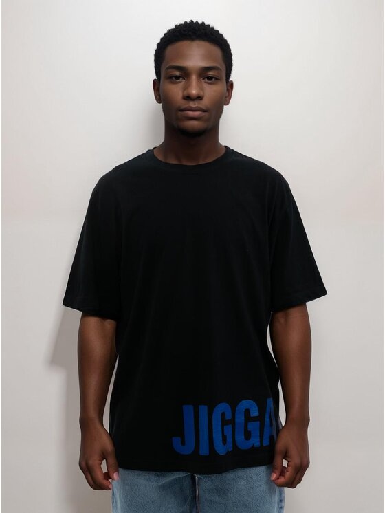 Jigga Wear Jigga Wear T-Shirt Koszulka Z Krótkim Rękawem Oversize Męska Czarna / Niebieska Jigga Wear Corner XL Czarny Oversize