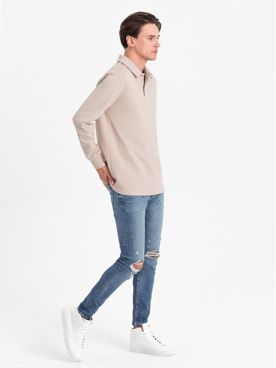 Ombre Ombre Mikina OM-SSNZ-0149 Béžová Regular Fit