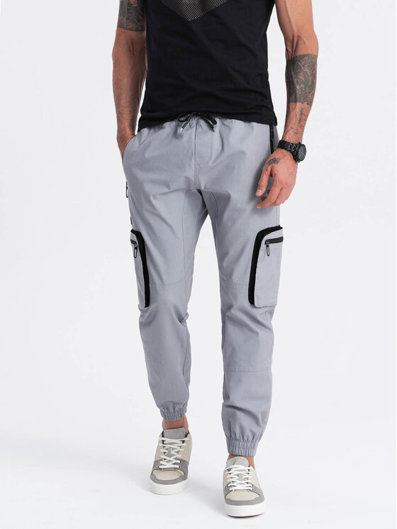 Ombre Ombre Joggers kalhoty OM-PAJO-0135 Šedá Cargo Fit