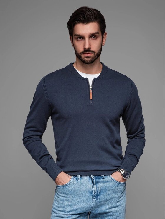 Ombre Ombre Sweter OM-SWZS-0124 Granatowy Regular Fit