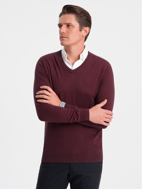 Ombre Ombre Sweter OM-SWSW-0102 Bordowy Regular Fit