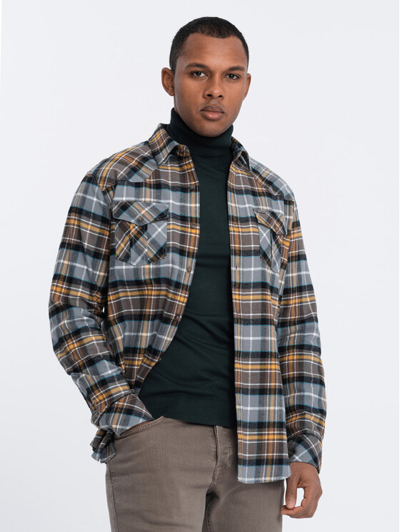 Ombre Ombre Košile OM-SHCS-0149 Šedá Slim Fit
