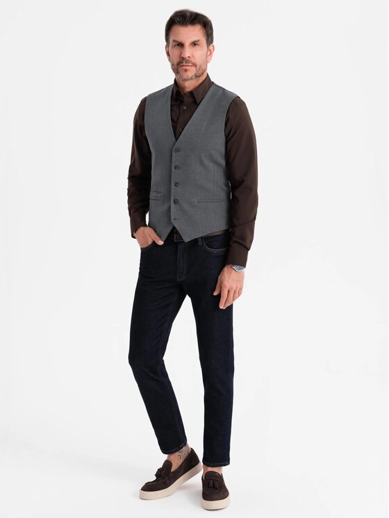 Ombre Ombre Kamizelka garniturowa OM-BLZV-0142 Szary Slim Fit