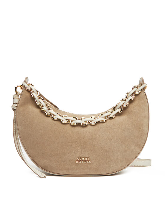 Geantă Tommy Hilfiger Moon Leather Crossover Suede AW0AW17537 Bej