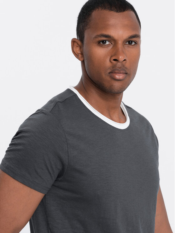 Ombre Ombre T-Shirt OM-TSCT-22SS-004 Šedá Regular Fit