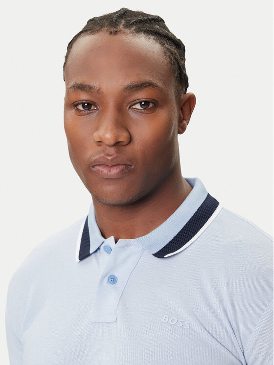 BOSS BOSS Polo Peoxfordlong_1 50544845 Błękitny Regular Fit