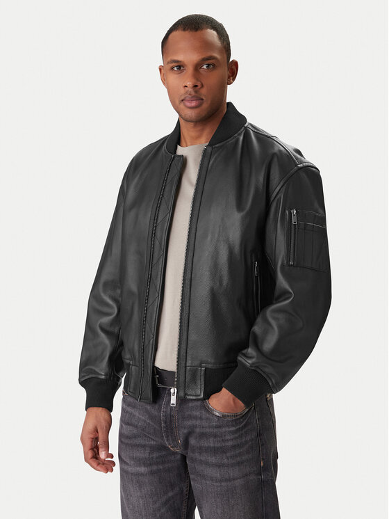 BOSS BOSS Ādas jaka Jakri 50552151 Melns Regular Fit