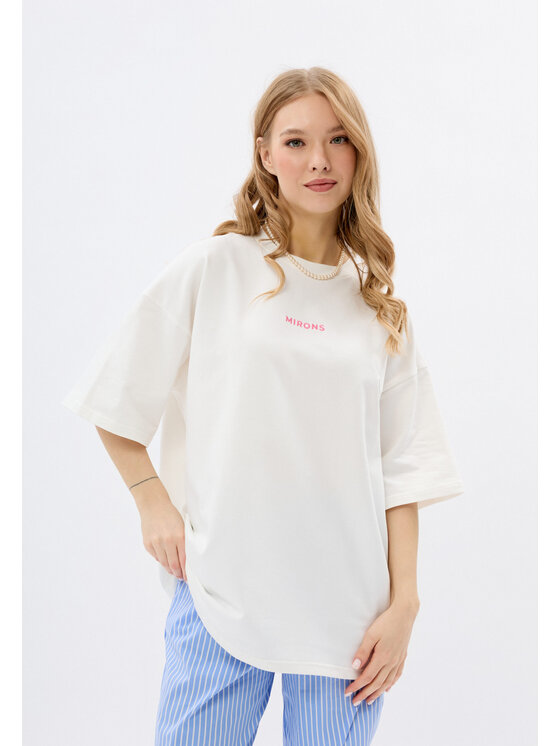 Mirons Mirons T-Shirt Print Biały Oversize