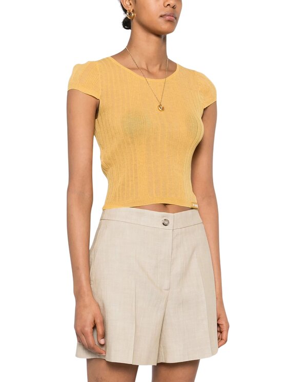 PINKO PINKO T-Shirt Tambora maglia crepe Żółty Cropped Fit