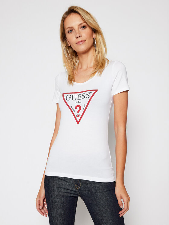 Guess Guess T-shirt Basic Triangle W83I17 K6YW0 Bijela Slim Fit