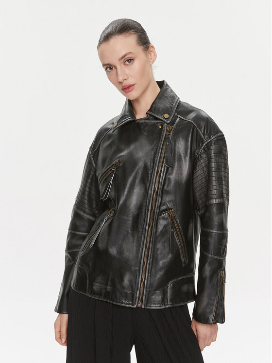 MAX&Co. Kožená bunda Ugolina Čierna Regular Fit
