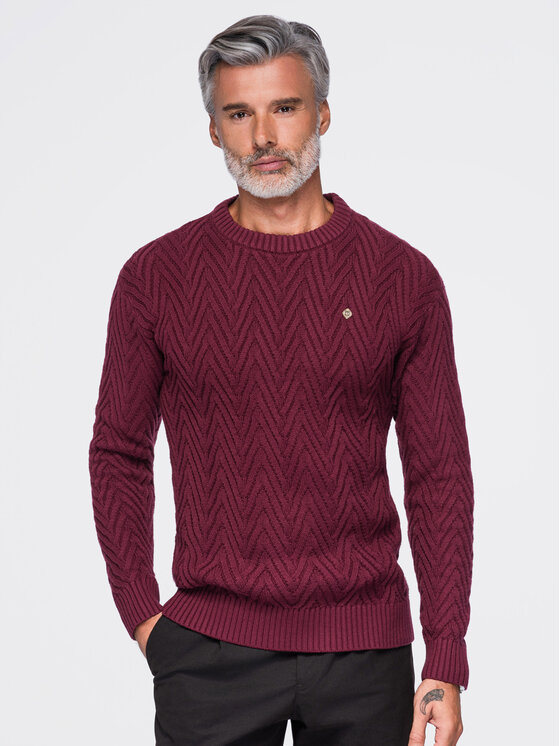 Ombre Ombre Sweter OM-SWSW-0190 Bordowy Regular Fit