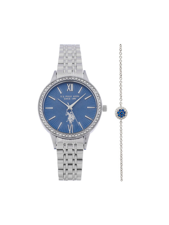 U.S. Polo Assn. Zestaw zegarek i bransoletka Faith USP6392TW Srebrny