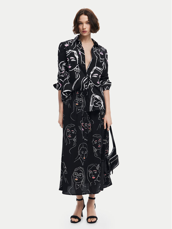 Desigual Desigual Košeľa Faces 24WWCW34 Čierna Regular Fit