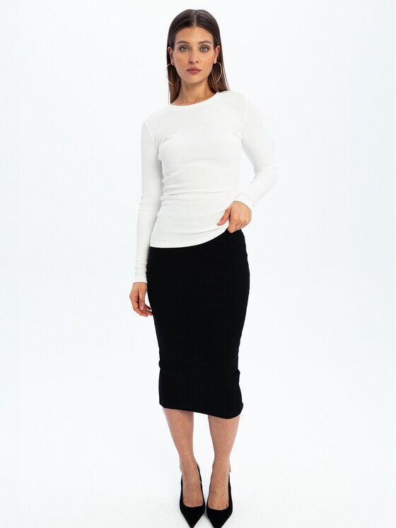 Nudyess Nudyess Spódnica midi Tremity z prążka Czarny Slim Fit