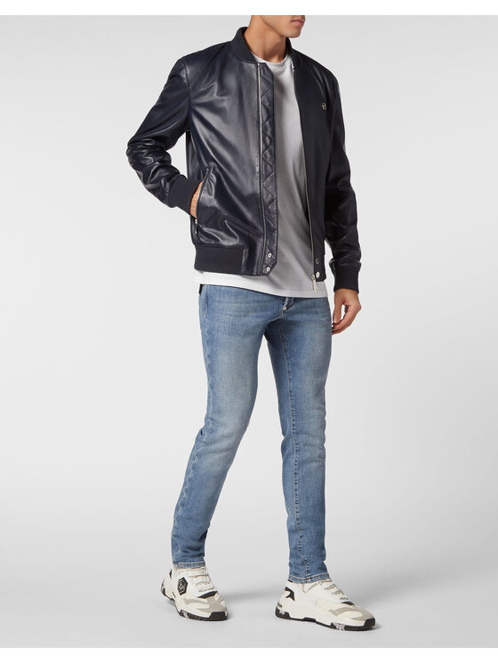 PHILIPP PLEIN PHILIPP PLEIN Giacca di pelle 9793 Celeste Regular Fit