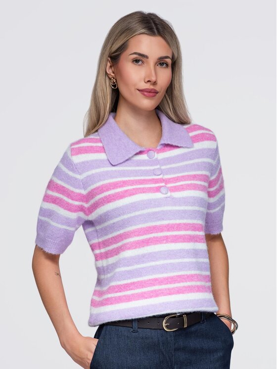 Ombre Ombre Sweter OW-SW-E0031 Fioletowy Relaxed Fit