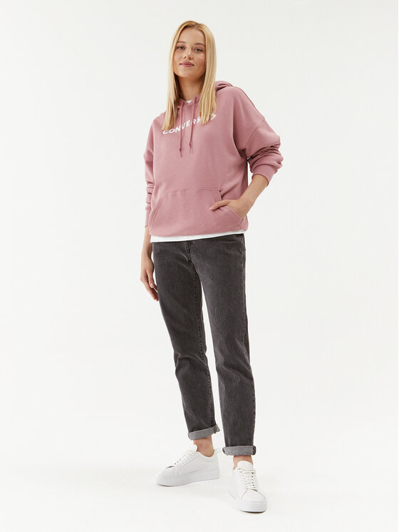 Converse Converse Μπλούζα Wordmark Fleece Hoodie Emb 10025690-A11 Ροζ Regular Fit