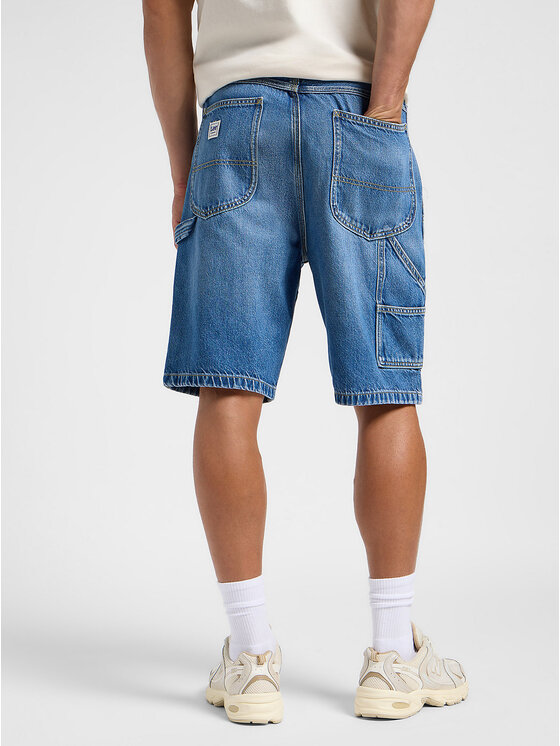 Lee Lee Szorty jeansowe DBL KNEE CARPENTER SHOR Niebieski Regular Fit