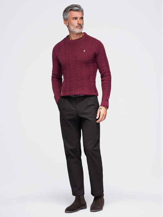 Ombre Ombre Sweter OM-SWSW-0190 Bordowy Regular Fit
