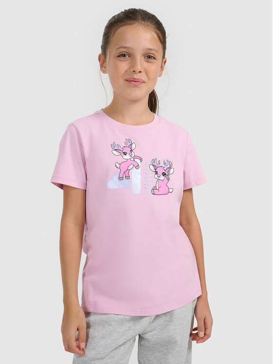 4F 4F T-Shirt CHRISTMAS DROP Różowy jasny Regular Fit