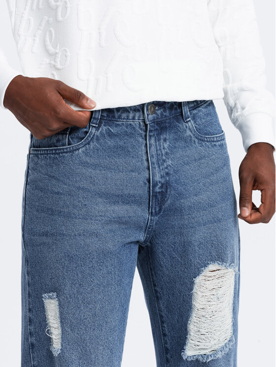 Ombre Ombre Jeansy OM-PADP-0175 Modrá Tapered Fit