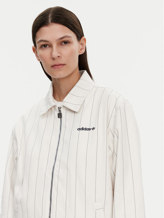 adidas adidas Jachetă cămașă Pinstripe Harrington JJ3476 Alb Loose Fit