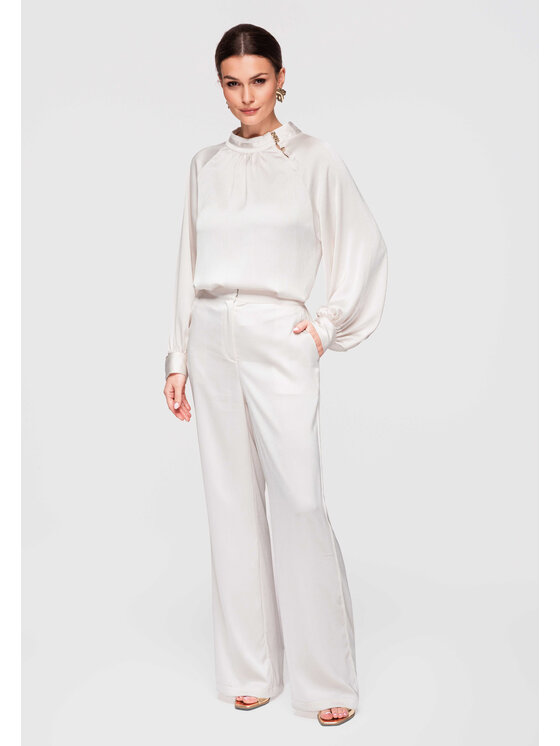 Ombre Ombre Spodnie materiałowe OW-PA-E0008 Biały Regular Fit