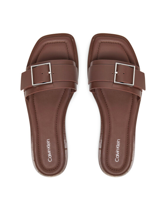 Calvin Klein Calvin Klein Natikači Flat Slide W/Buckle - Lth HW0HW02490 Rjava