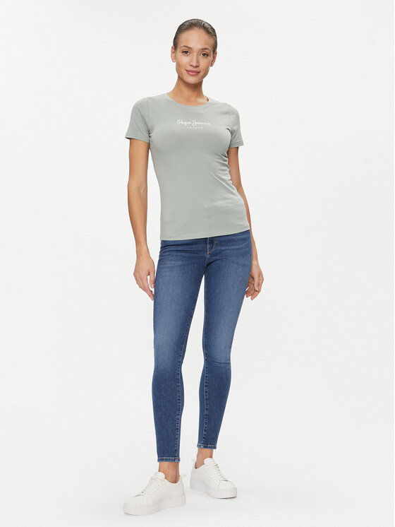 Pepe Jeans Pepe Jeans Marškinėliai New Virginia PL505202 Žalia Slim Fit