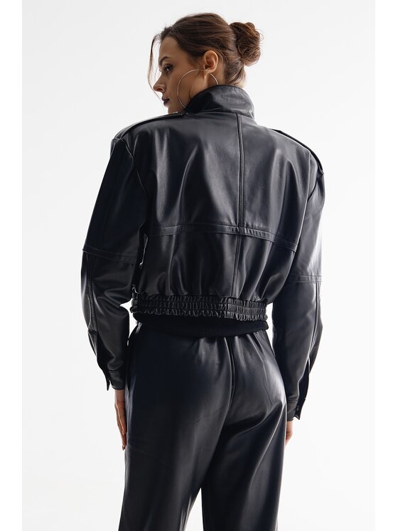 Mimika Mimika Kurtka skórzana bomber n^7 absolute black Czarny Relaxed Fit