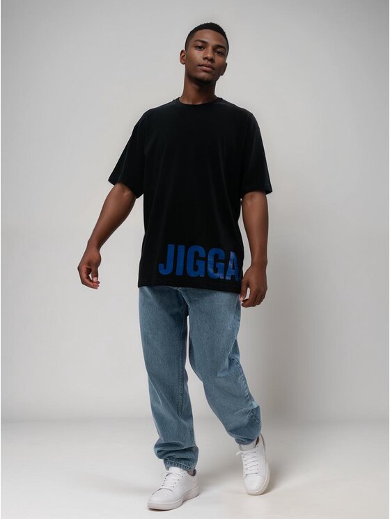 Jigga Wear Jigga Wear T-Shirt Koszulka Z Krótkim Rękawem Oversize Męska Czarna / Niebieska Jigga Wear Corner XL Czarny Oversize